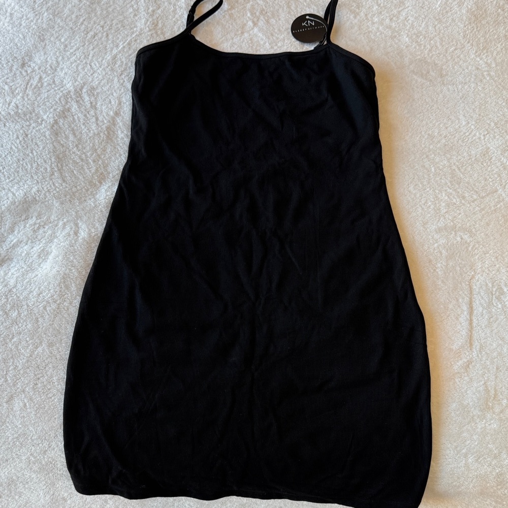 Klassy Network Cami Black Ribbed Dress - Picture 2 of 3
